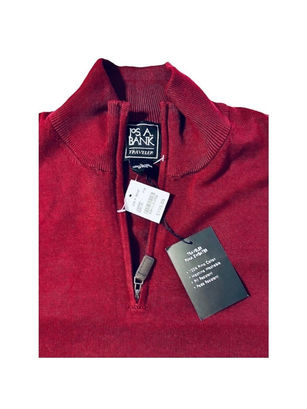 Jos. A. Bank Men's Burgundy Traveler Pima Cotton Sweater NEW WITH TAGS - Picture 5 of 11